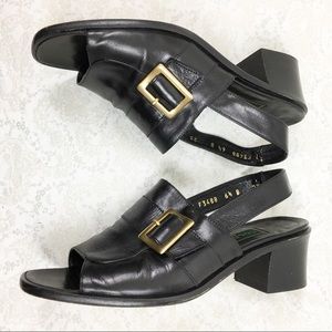 Cole Haan Womens 6 1/2B Black Leather Sandals Peep